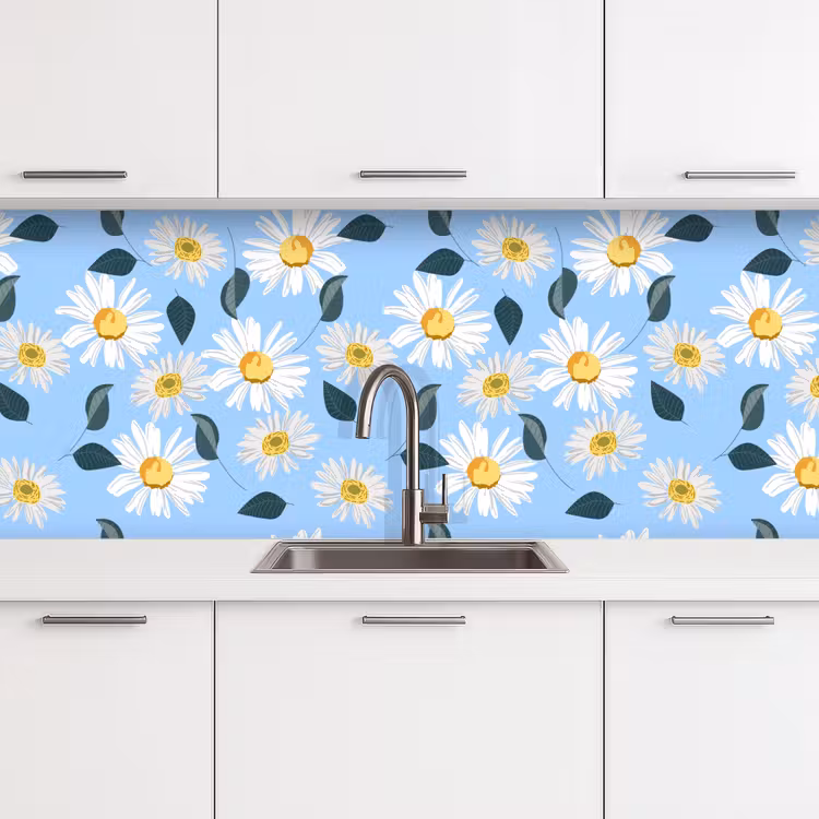 Madeliefjes - Blauw - Patroon keuken achterwand 2 middel 871 -3d