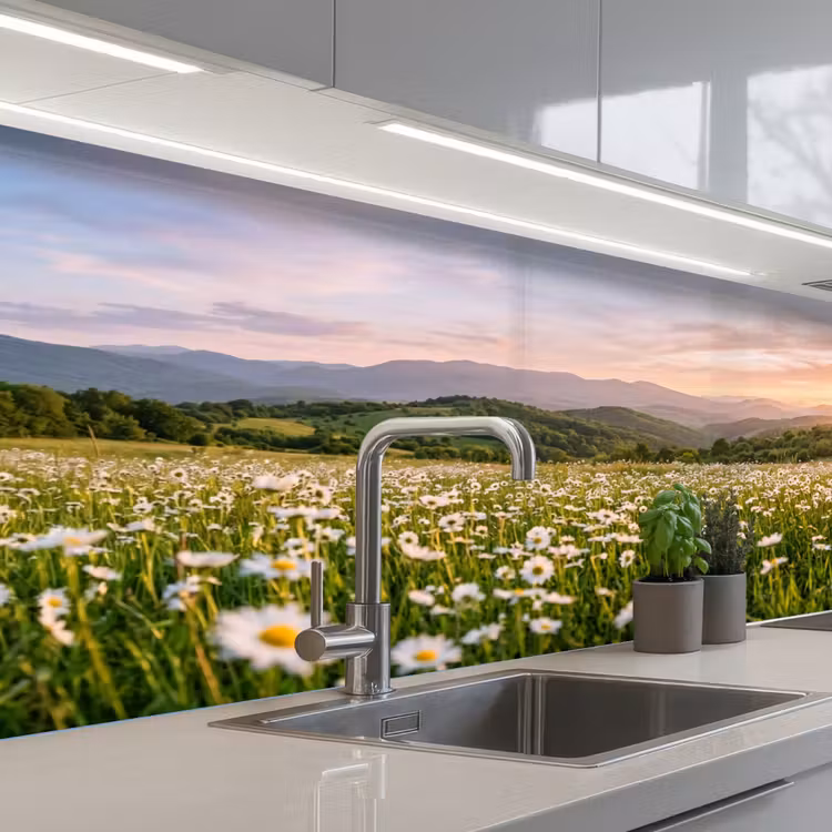 Madelief - Veld - Heuvels - Groen keuken achterwand 2 middel -3d_schuin