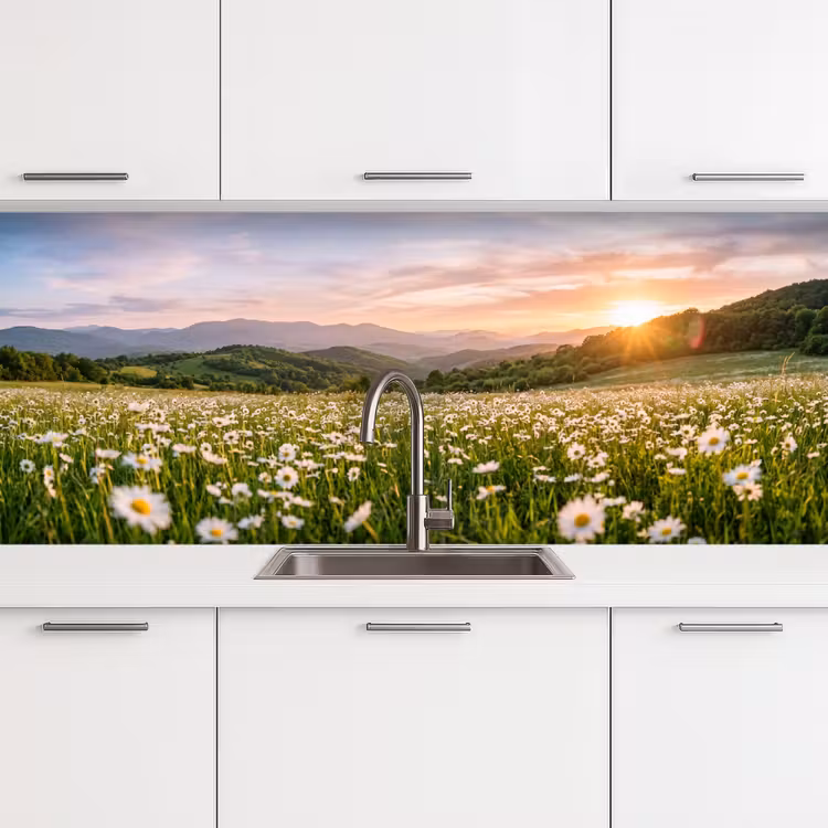Madelief - Veld - Heuvels - Groen keuken achterwand 2 middel -3d