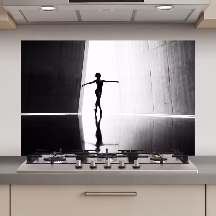Danser - Silhouette - Kunst - Modern - Zwart-wit keuken achterwand spatscherm klein -3d_website