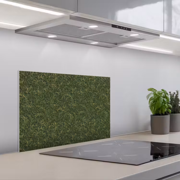 Donker - Groen - Krullend - Botanisch keuken achterwand spatscherm klein 900 -3d_schuin