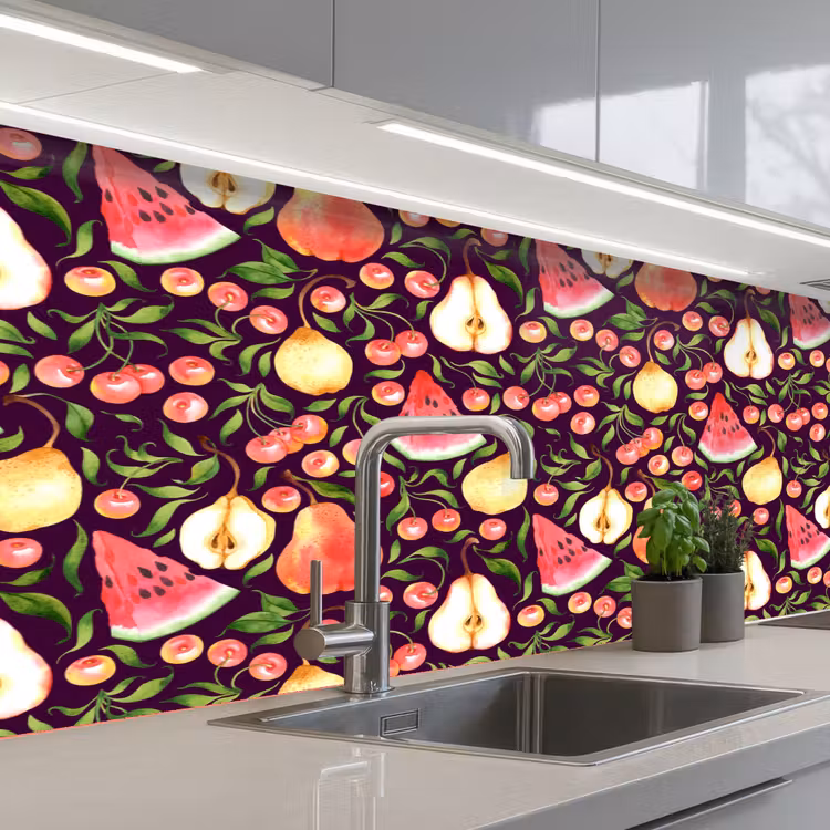 Donker - Bladeren - Fruit - Patroon keuken achterwand 2 middel 871 -3d_schuin