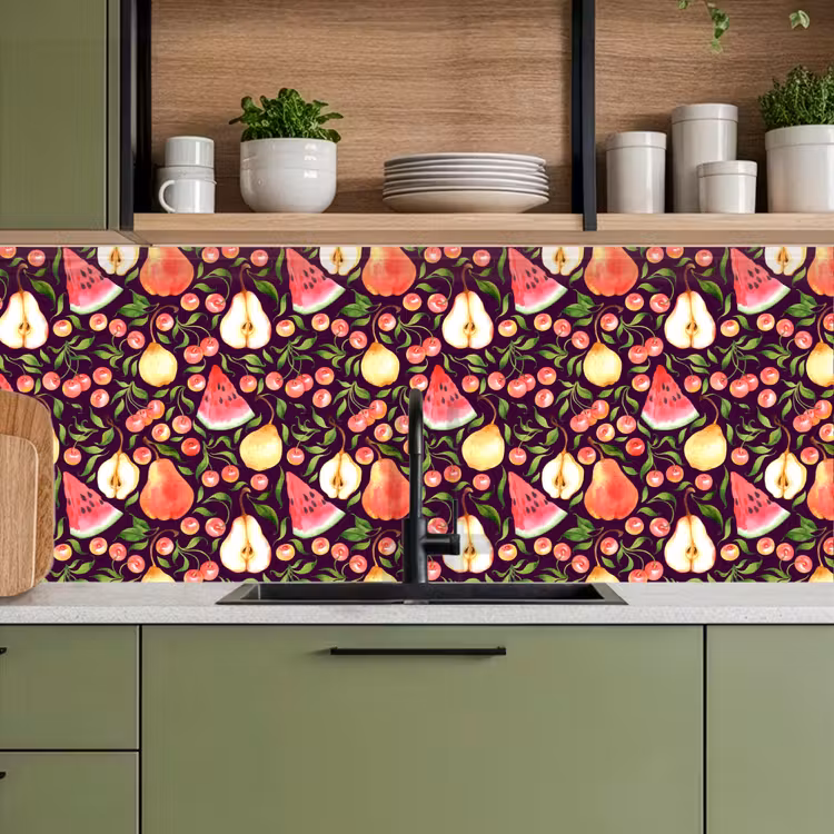 Donker - Bladeren - Fruit - Patroon keuken achterwand 2 middel 871 -sfeer3