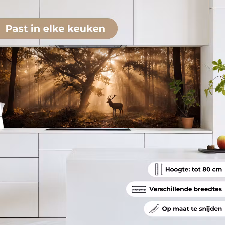 Hert - Bos - Mistig - Natuur - Goud keuken achterwand 2 middel -sfeer4_NL