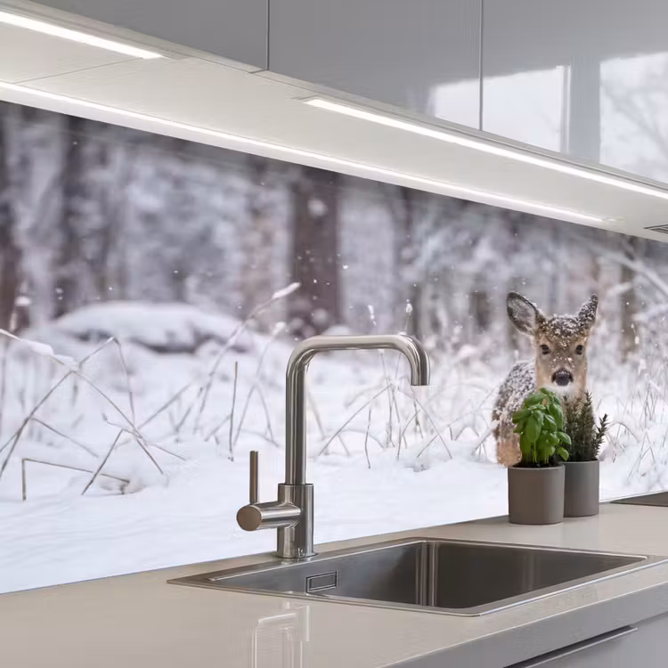 Hert - Sneeuw - Bos - Dieren - Vertederend keuken achterwand 2 middel -3d_schuin
