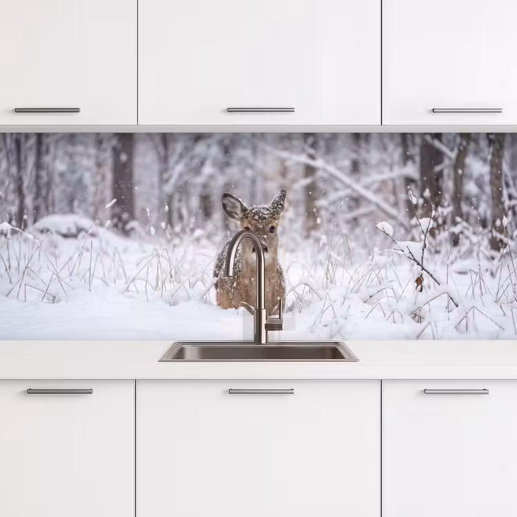 Hert - Sneeuw - Bos - Dieren - Vertederend keuken achterwand 2 middel -3d
