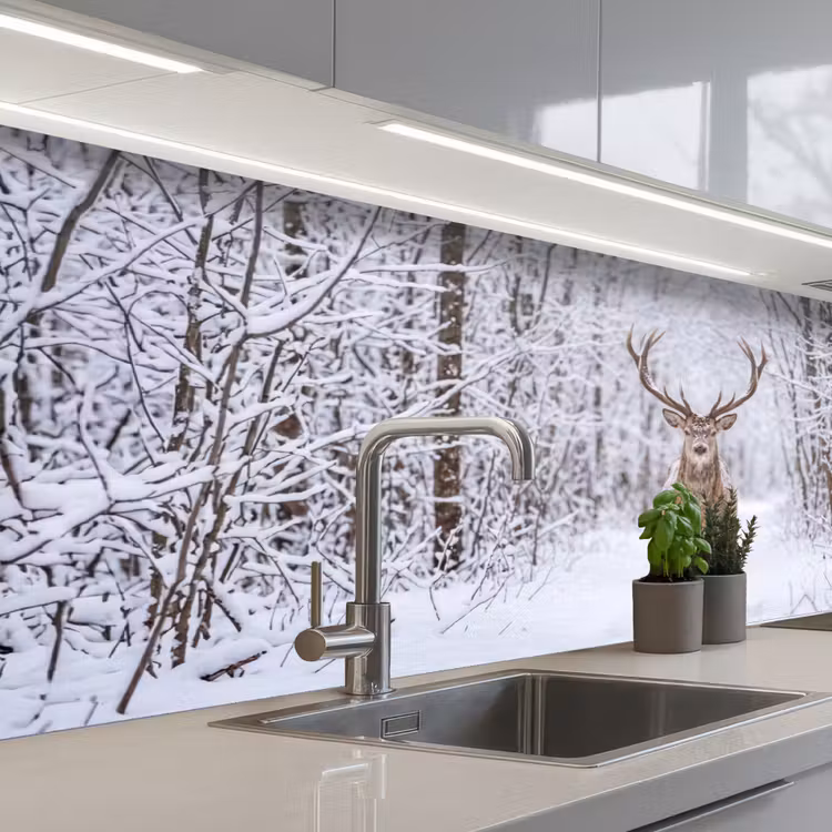 Hert - Winter - Bos - Natuur - Wit keuken achterwand 2 middel -3d_schuin