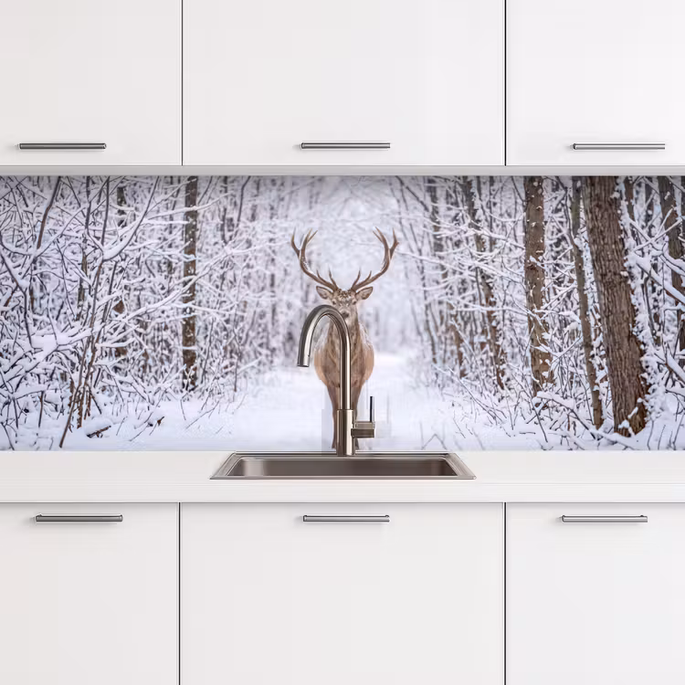 Hert - Winter - Bos - Natuur - Wit keuken achterwand 2 middel -3d