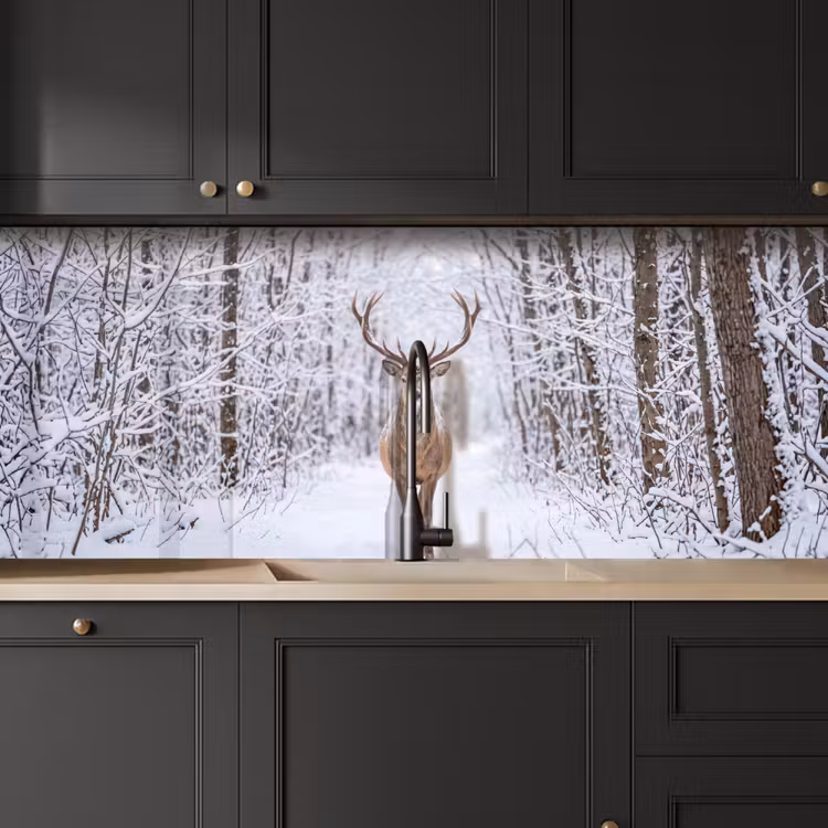 Hert - Winter - Bos - Natuur - Wit keuken achterwand 2 middel -sfeer1