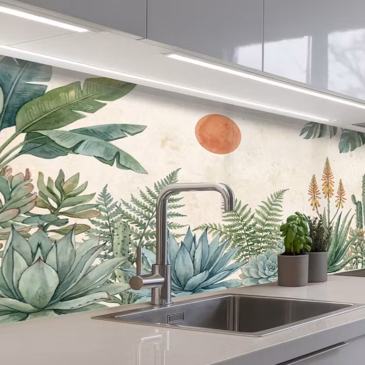 Woestijn - Planten - Groen keuken achterwand 2 middel -3d_schuin