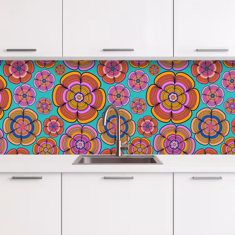 Design - Flower Power - Kleuren keuken achterwand 2 middel 871 -3d