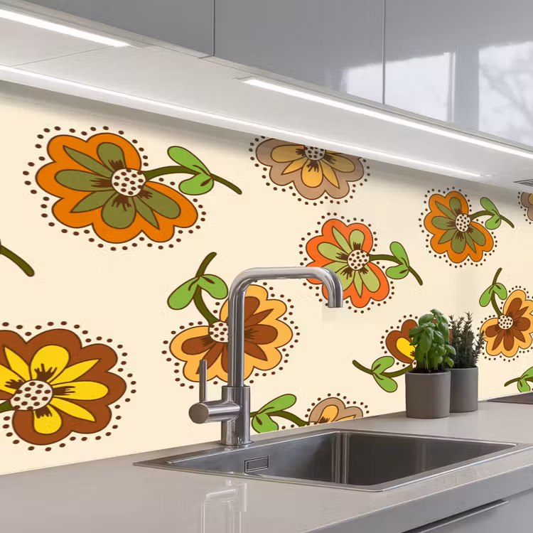 Design - Bloemen - Retro - Vintage keuken achterwand 2 middel 871 -3d_schuin