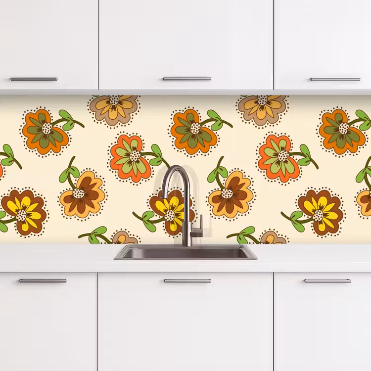 Design - Bloemen - Retro - Vintage keuken achterwand 2 middel 871 -3d