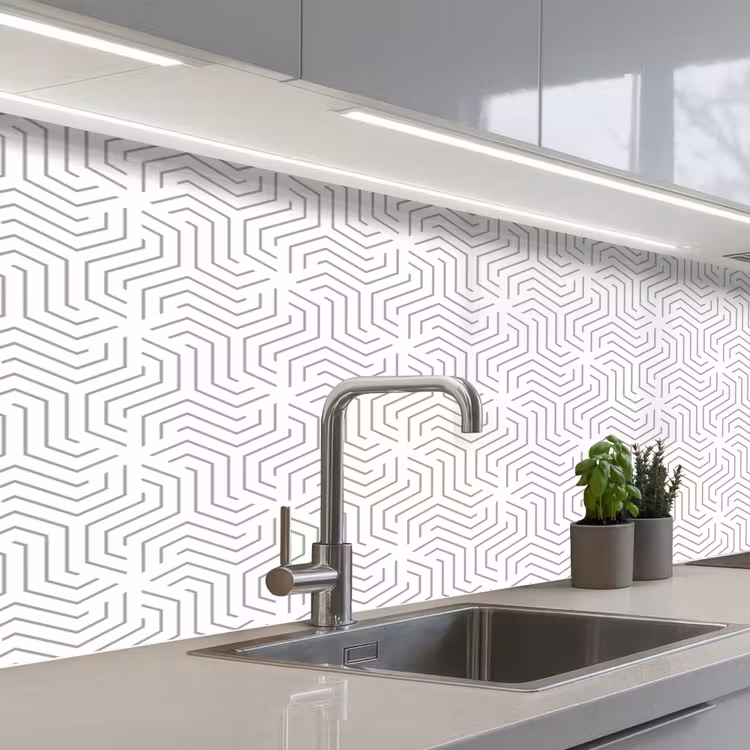 Design - Lijn - Patroon - Zwart - Wit keuken achterwand 2 middel 871 -3d_schuin