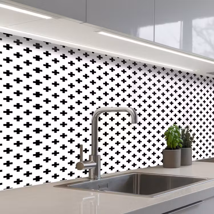 Design - Lijn - Patroon - Zwart - Wit keuken achterwand 2 middel 871 -3d_schuin