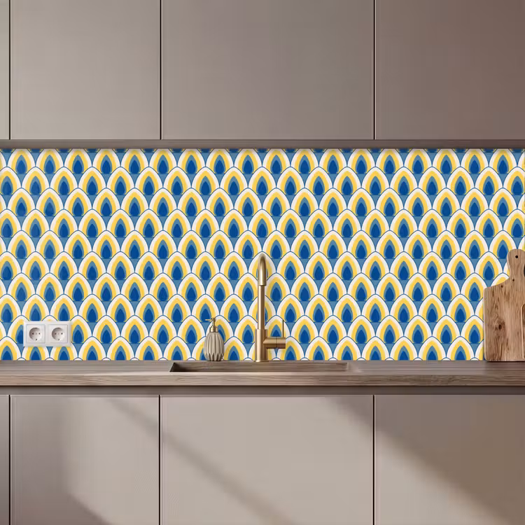 Design - Patroon - Retro - Geel - Blauw keuken achterwand 2 middel 871 zz_3dshopping