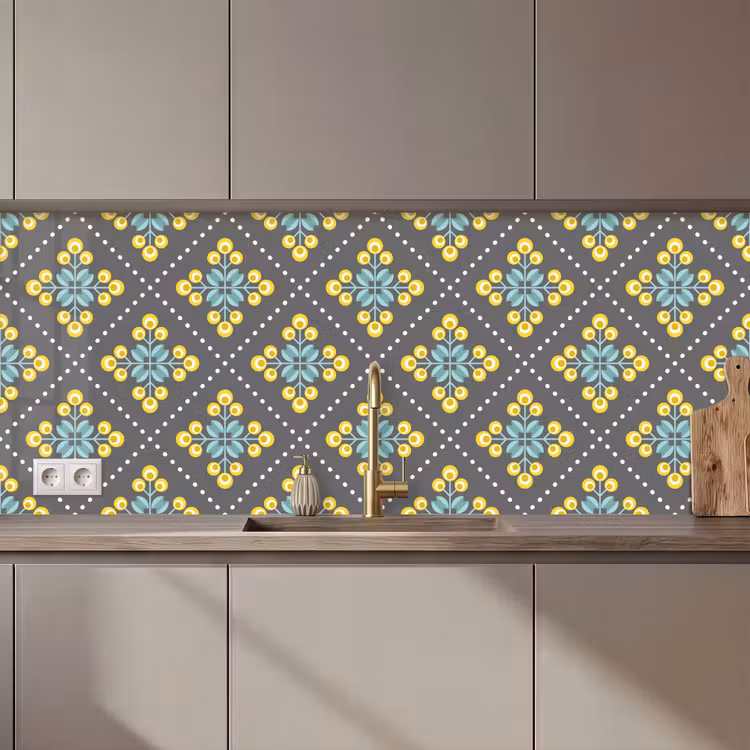 Design - Ruit - Bloemen - Grijs keuken achterwand 2 middel 871 zz_3dshopping
