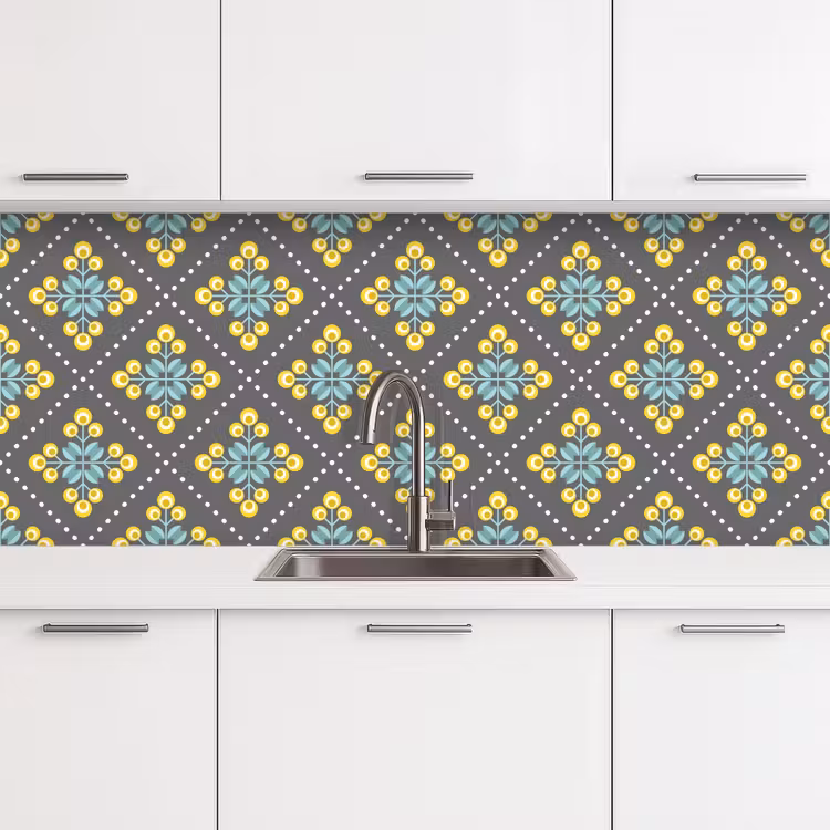 Design - Ruit - Bloemen - Grijs keuken achterwand 2 middel 871 -3d