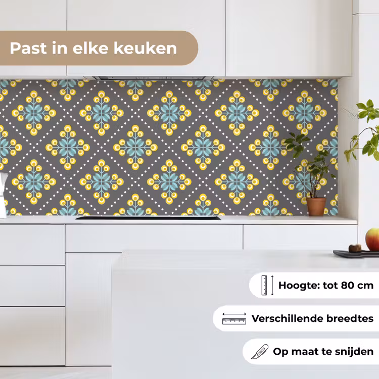 Design - Ruit - Bloemen - Grijs keuken achterwand 2 middel 871 -sfeer4_NL