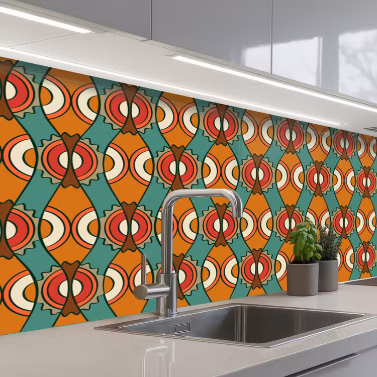 Design - Retro - Oranje - Abstract keuken achterwand 2 middel 871 -3d_schuin