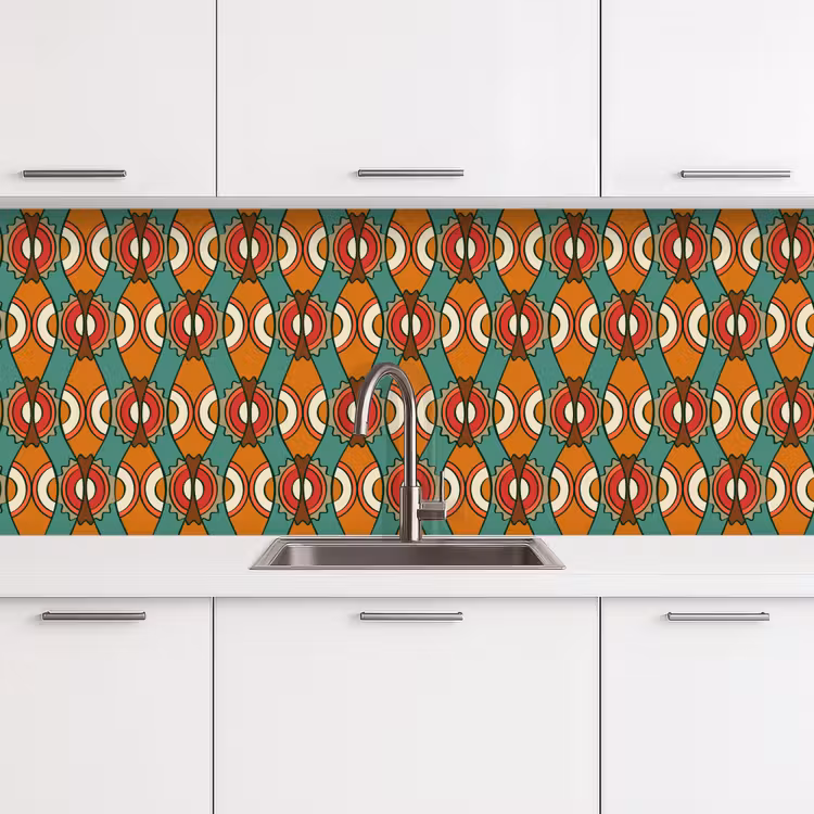Design - Retro - Oranje - Abstract keuken achterwand 2 middel 871 -3d