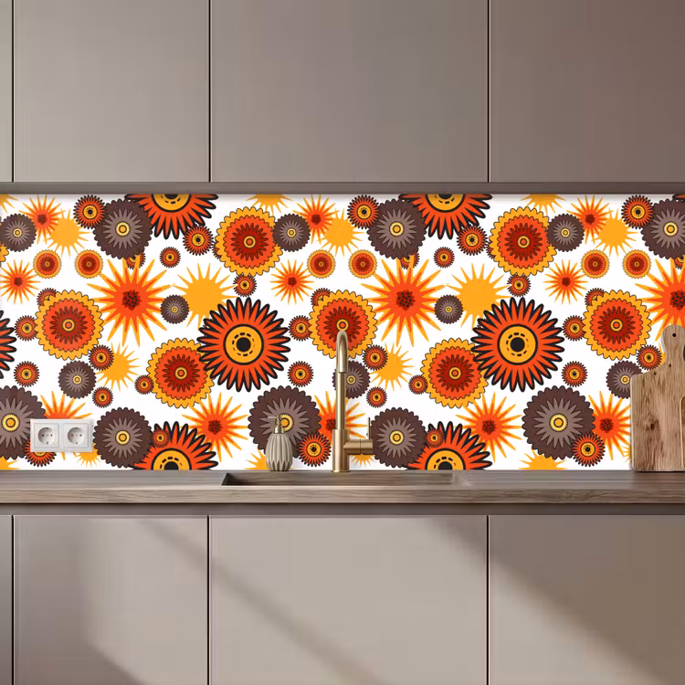 Design - Retro - Oranje - Bloemen keuken achterwand 2 middel 871 zz_3dshopping