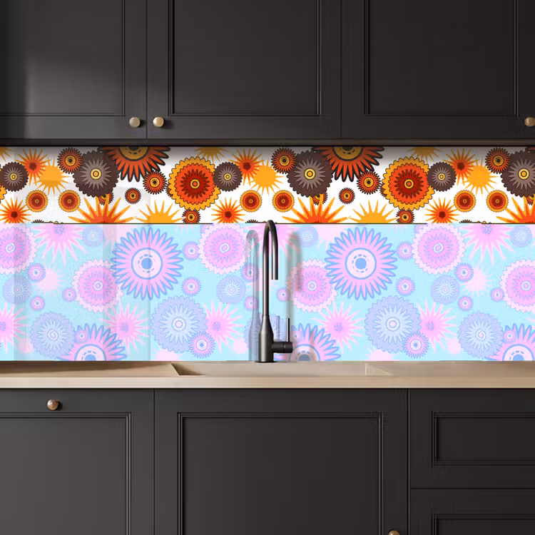 Design - Retro - Oranje - Bloemen keuken achterwand 2 middel 871 -sfeer1