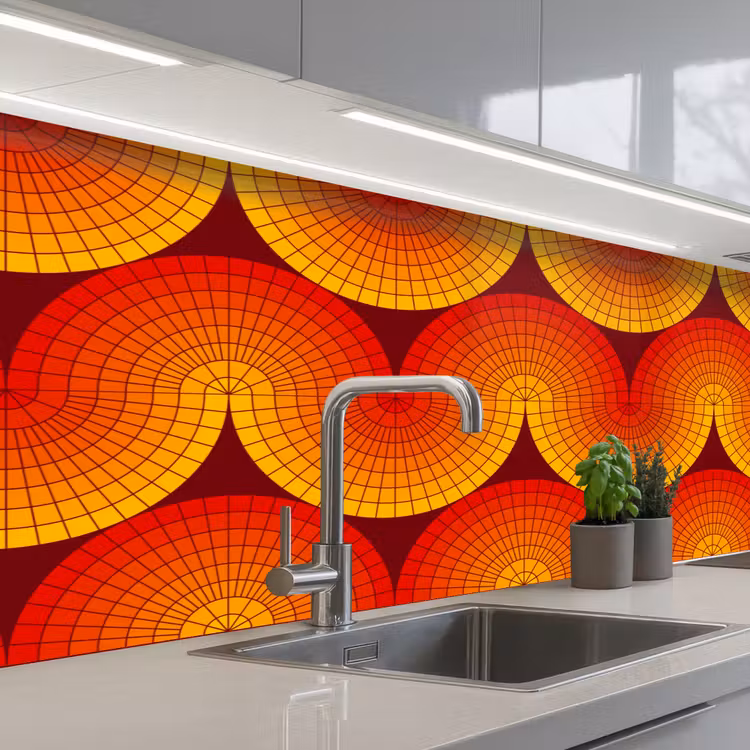 Design - Retro - Rood - Abstract keuken achterwand 2 middel 871 -3d_schuin