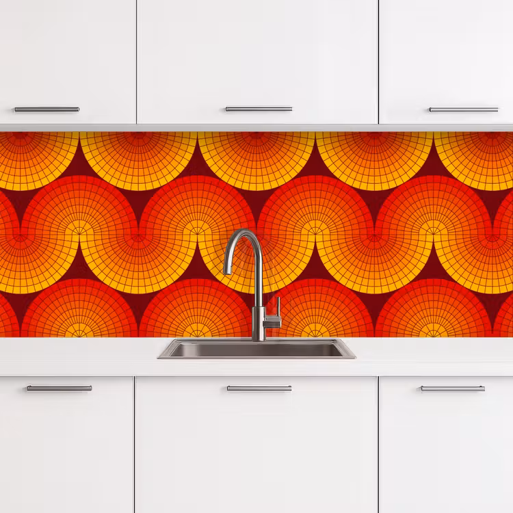 Design - Retro - Rood - Abstract keuken achterwand 2 middel 871 -3d