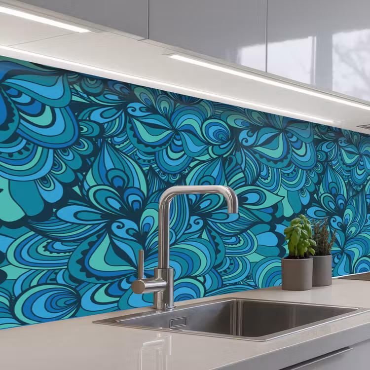 Design - Vintage - Blauw - Turquoise keuken achterwand 2 middel 871 -3d_schuin