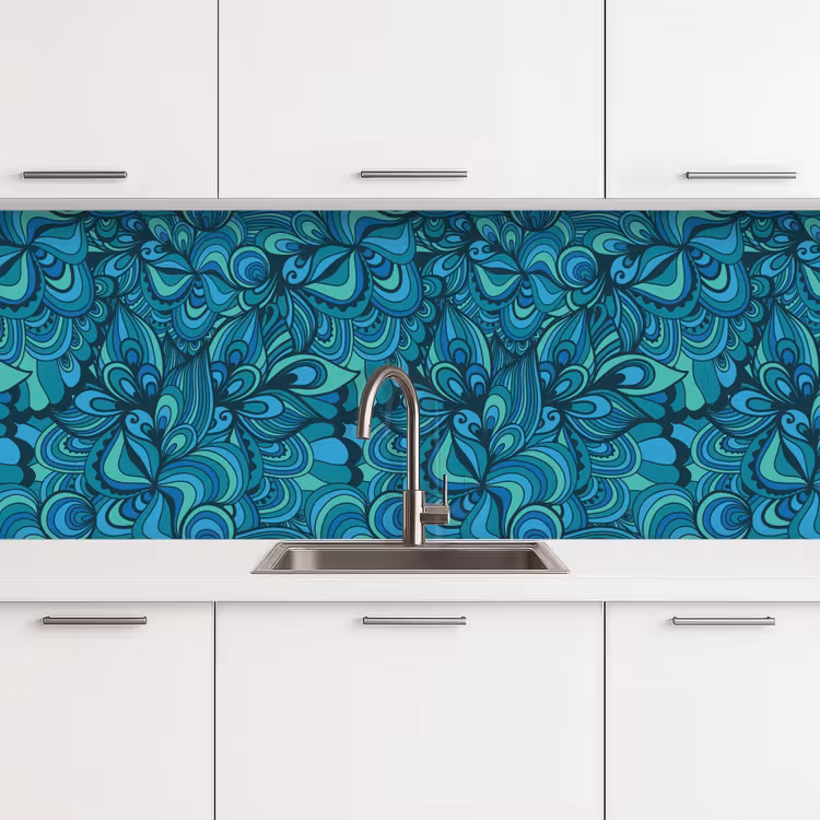 Design - Vintage - Blauw - Turquoise keuken achterwand 2 middel 871 -3d