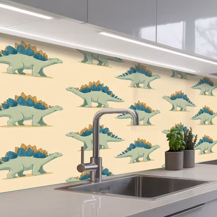 Dino - Patroon - Groen keuken achterwand 2 middel 871 -3d_schuin