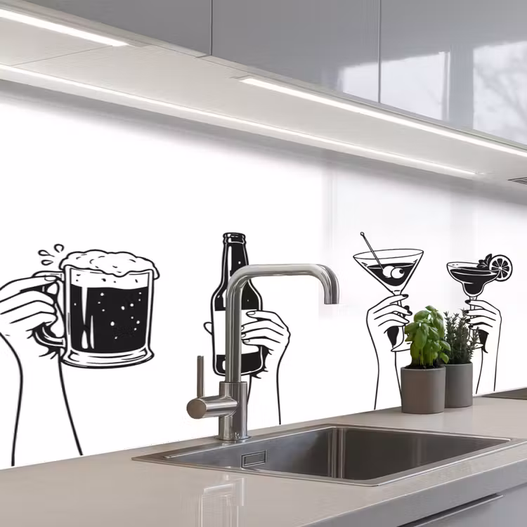 Drinken - Zwart - Wit keuken achterwand 2 middel -3d_schuin