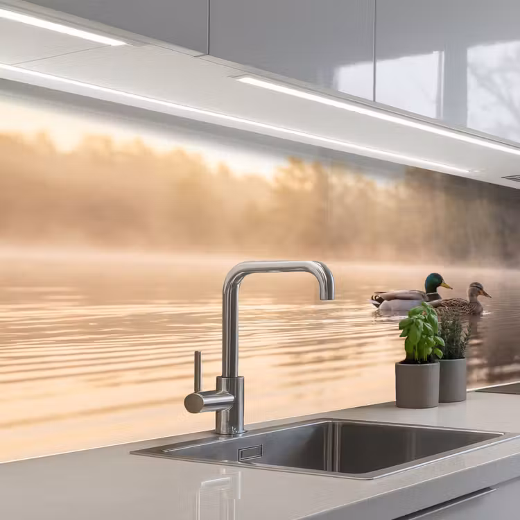 Eenden - Water - Mist - Natuur keuken achterwand 2 middel -3d_schuin