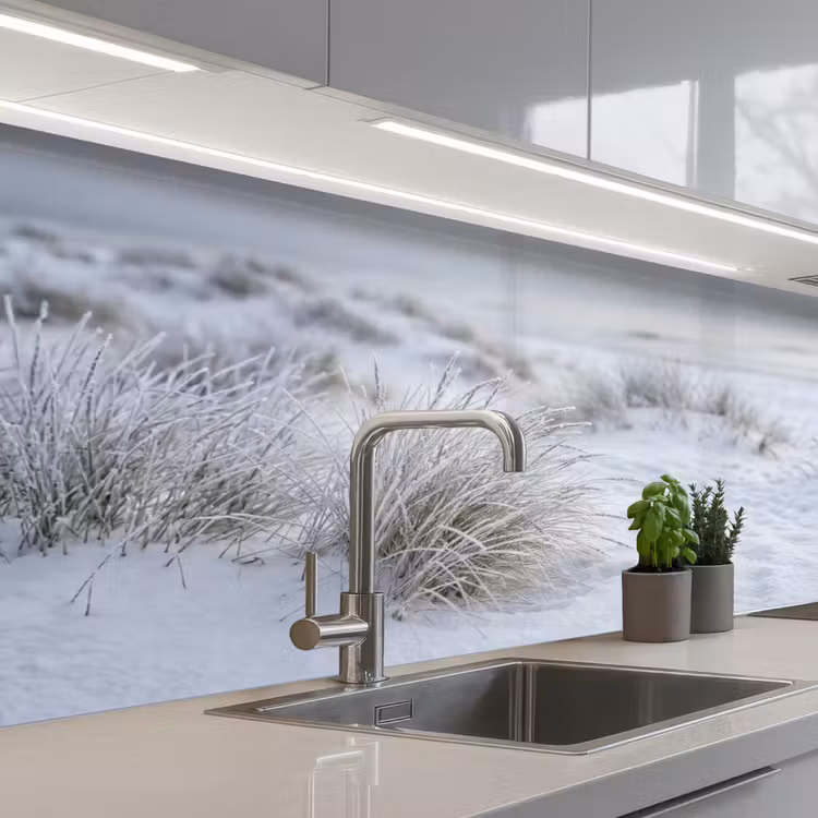 Duinen - Sneeuw - Strand - Winter - Serene keuken achterwand 2 middel -3d_schuin
