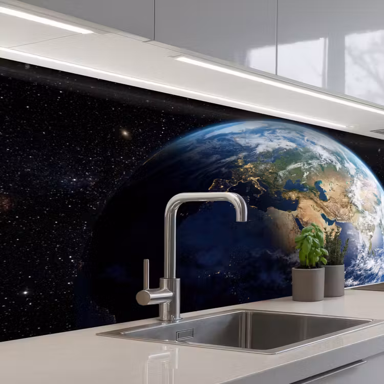 Aarde - Ruimte - Blauw - Groen keuken achterwand 2 middel -3d_schuin