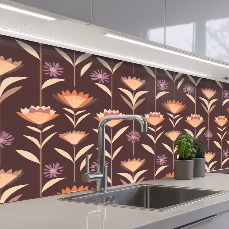 Elegant - Retro - Bruin keuken achterwand 2 middel 871 -3d_schuin
