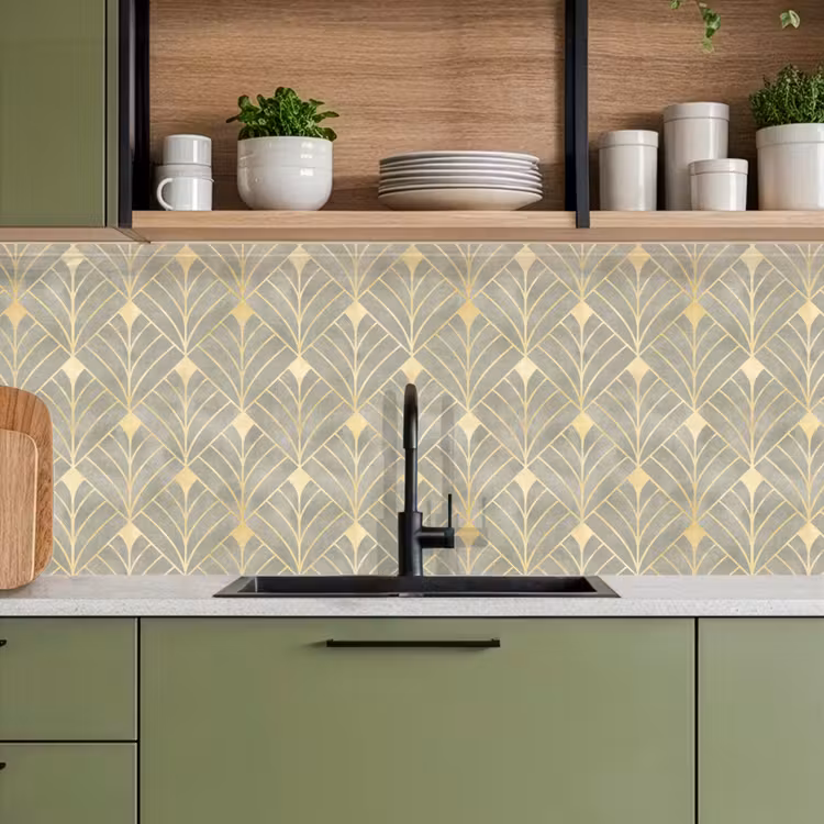 Elegant - Symbool - Goud - Grijsgroen keuken achterwand 2 middel 871 -sfeer3