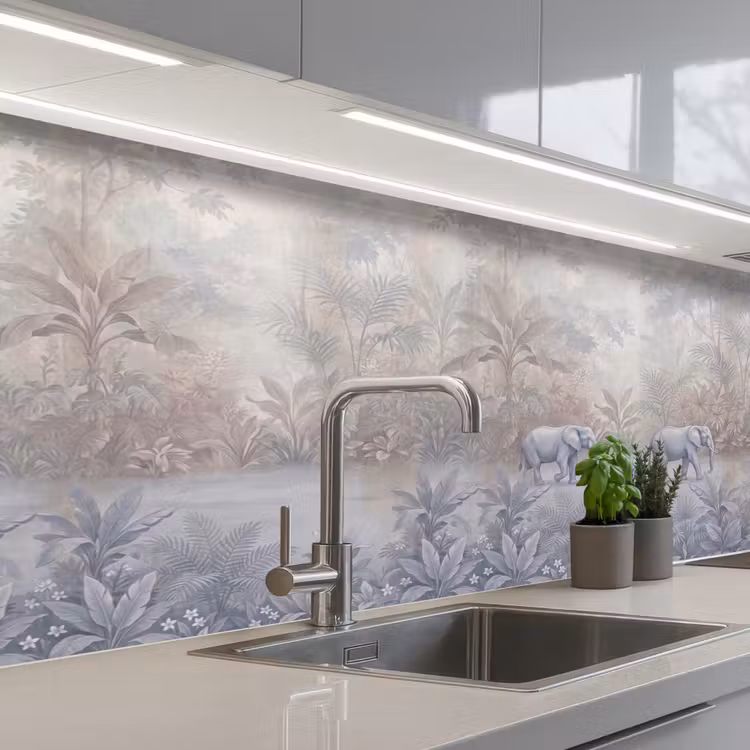 Olifant - Familie - Jungle - Illustratie - Grijs keuken achterwand 2 middel -3d_schuin