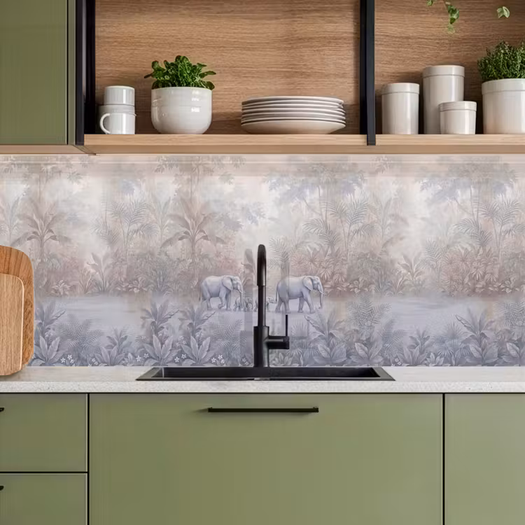 Olifant - Familie - Jungle - Illustratie - Grijs keuken achterwand 2 middel -sfeer3
