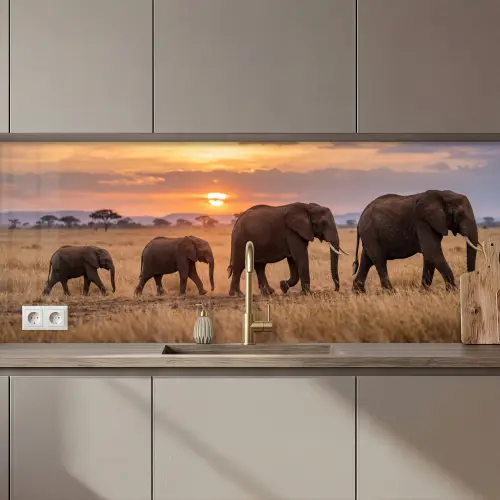 Olifanten - Savanne - Zonsondergang - Afrika - Warm keuken achterwand 2 middel zz_3dshopping