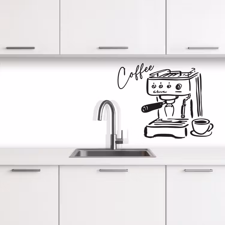 Espressomachine - Zwart - Wit keuken achterwand 2 middel -3d
