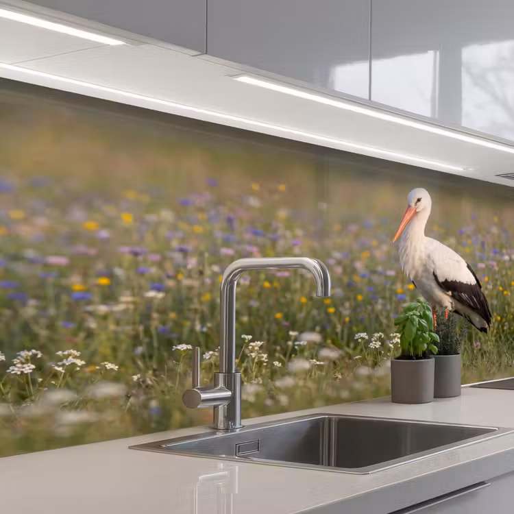 Ooienvaar - Bloemen - Weide - Kleurrijk keuken achterwand 2 middel -3d_schuin