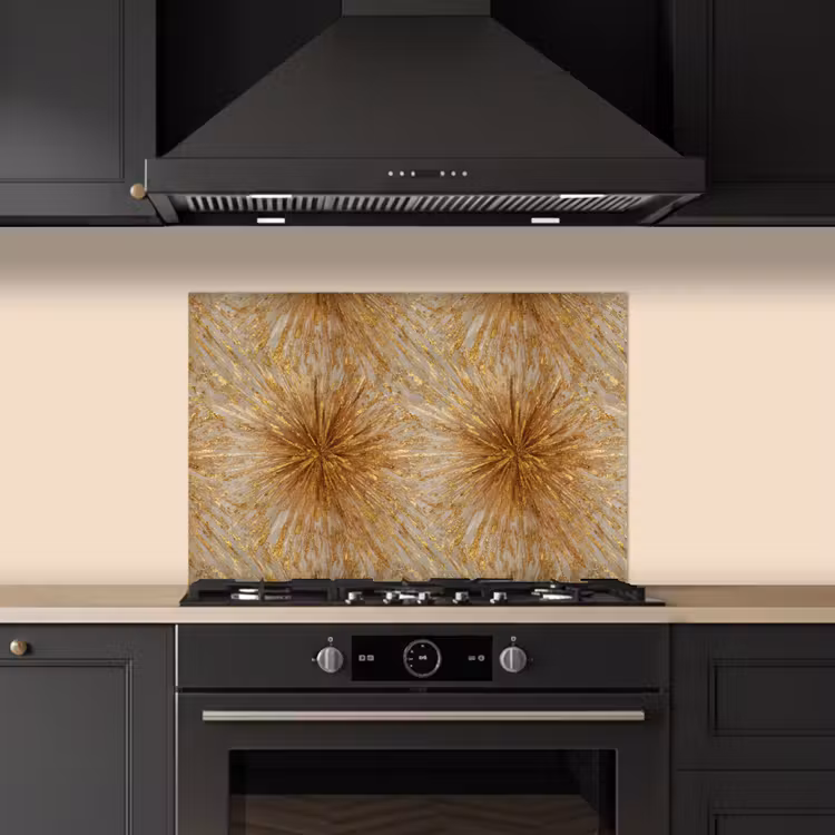 Explosie - Abstract - Goud - Wit keuken achterwand spatscherm klein 900 -sfeer1