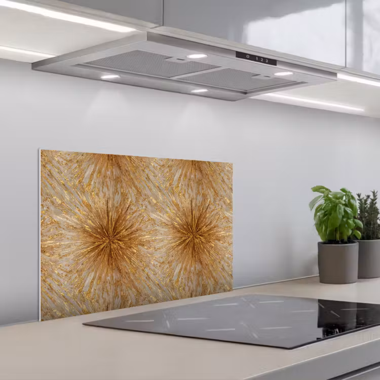 Explosie - Abstract - Goud - Wit keuken achterwand spatscherm klein 900 -3d_schuin