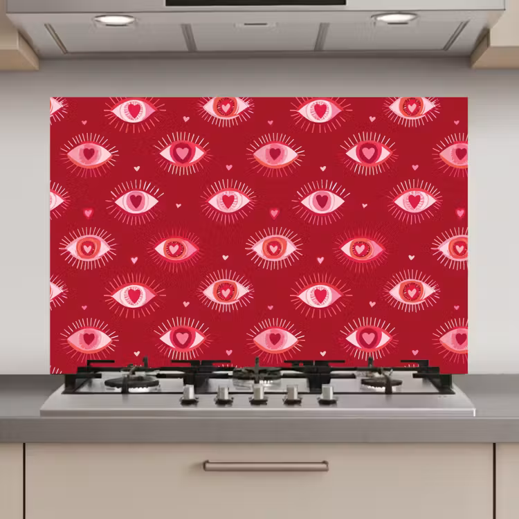 Ogen - Patroon - Roze - Donkerrood keuken achterwand spatscherm klein 900 -3d_website
