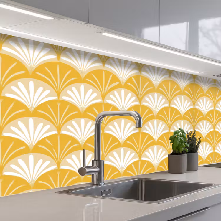 Waaier - Geel - Art keuken achterwand 2 middel 871 -3d_schuin