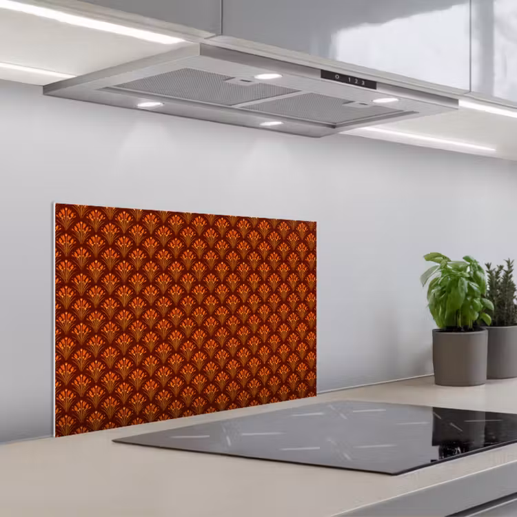 Waaiers - Art Deco - Botanisch - Roestbruin - Oranje keuken achterwand spatscherm klein 900 -3d_schuin