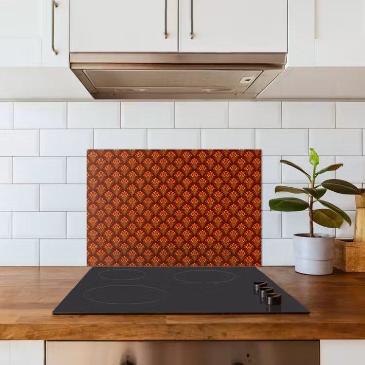 Waaiers - Art Deco - Botanisch - Roestbruin - Oranje keuken achterwand spatscherm klein 900 -sfeer2