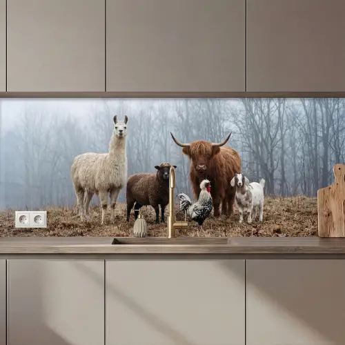 Boerderijdieren - Groep - Mist - Natuur - Rustiek keuken achterwand 2 middel zz_3dshopping